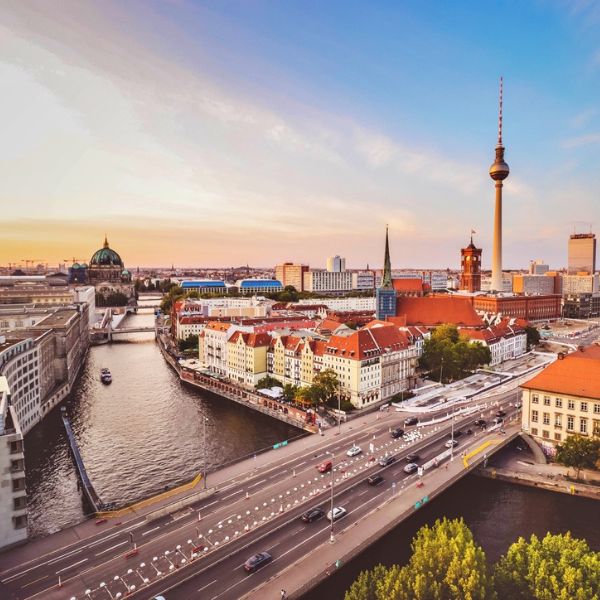 Berlin Skyline with buildings and river