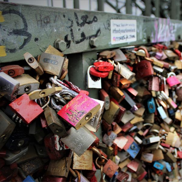 Cologne Hohenzollern Bridge with close-up of locks