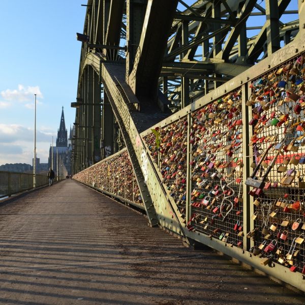 Hohenzollern Bridge in Cologne, Germany, covered with locks