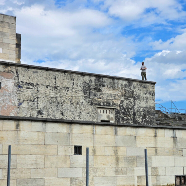 Eran, standing on one of the stages of the grandstand at Zeppelinfeld, the site of the infamous Nuremburg rallies.