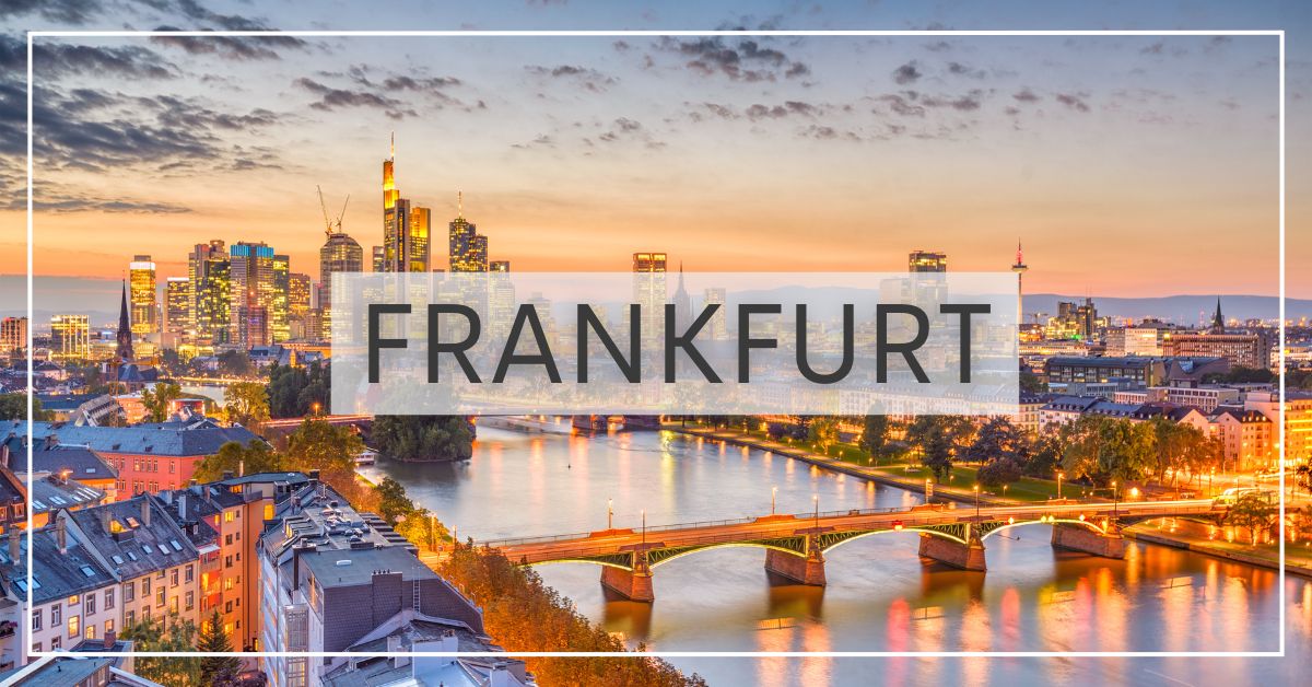 Frankfurt bridge and skyline at dusk