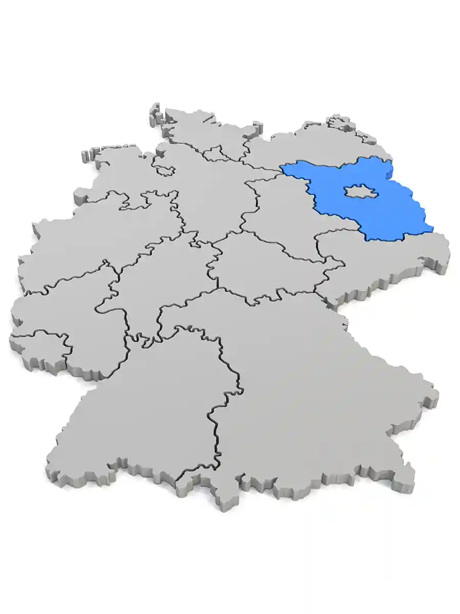 3-D relief map of Germany with Brandenburg highlighted blue—shows where Brandenburg is and why it’s worth visiting.