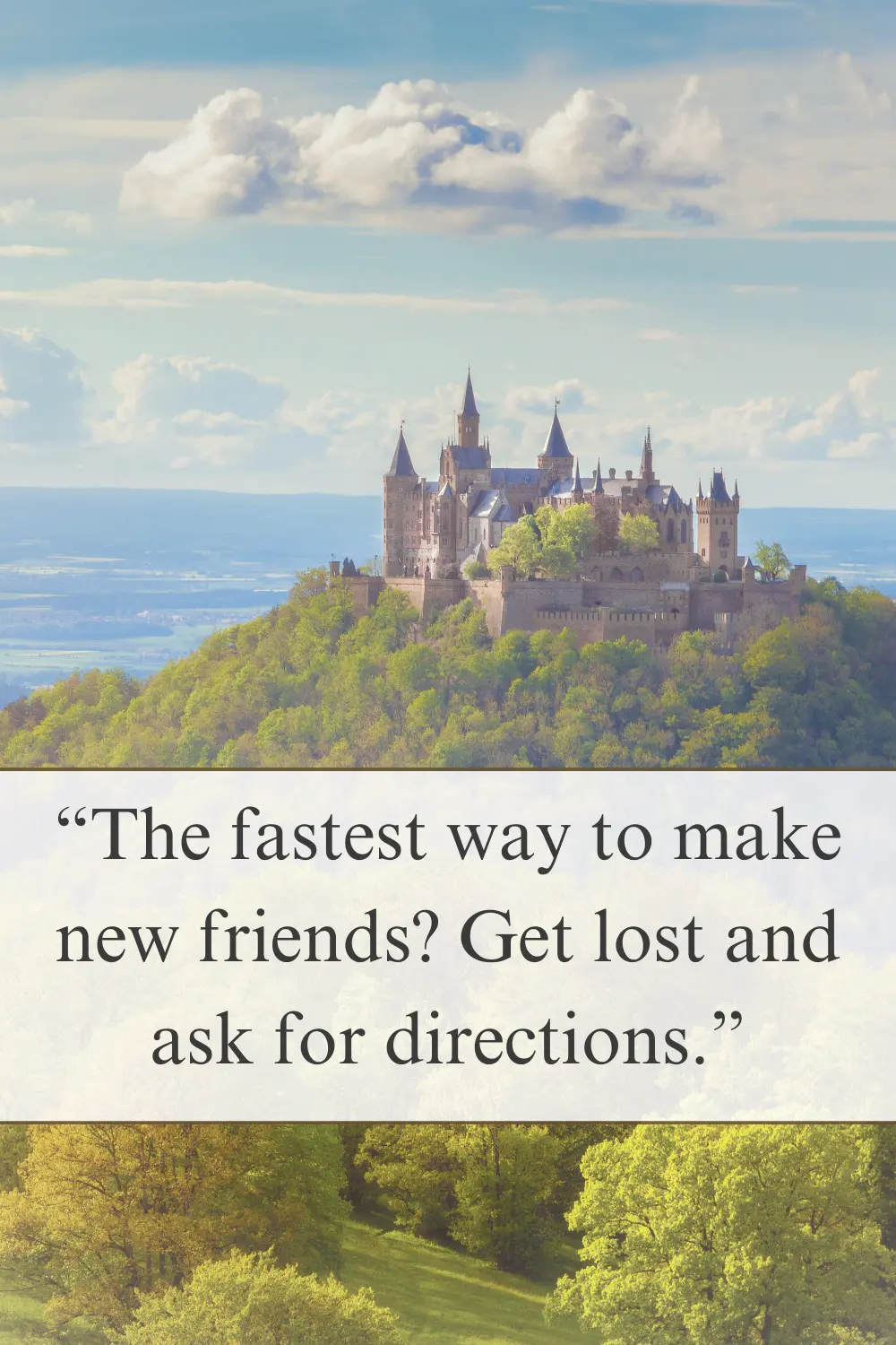 A grand hilltop castle under a bright sky