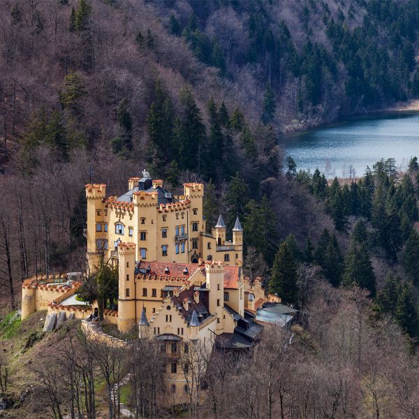 Hohenschwangau castle overlooking the valley view