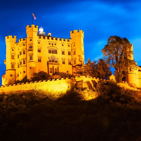 Hohenschwangau lit up at night