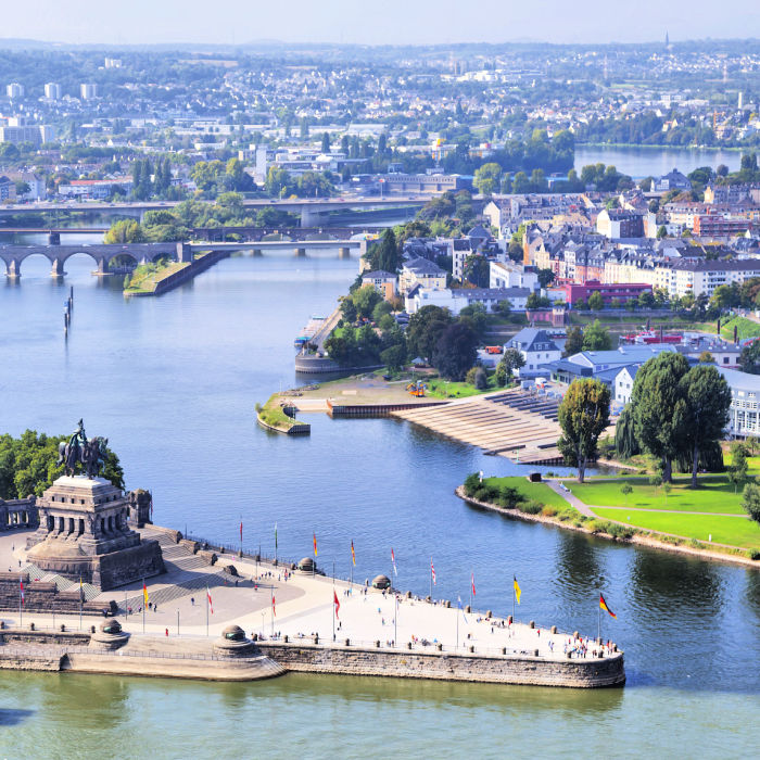 Kaiser Wilhelm I statue at the Deutsches Eck in Koblenz, Rhineland-Palatinate.