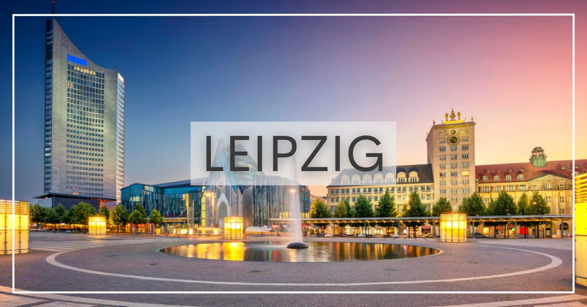 Leipzig skyline at dusk