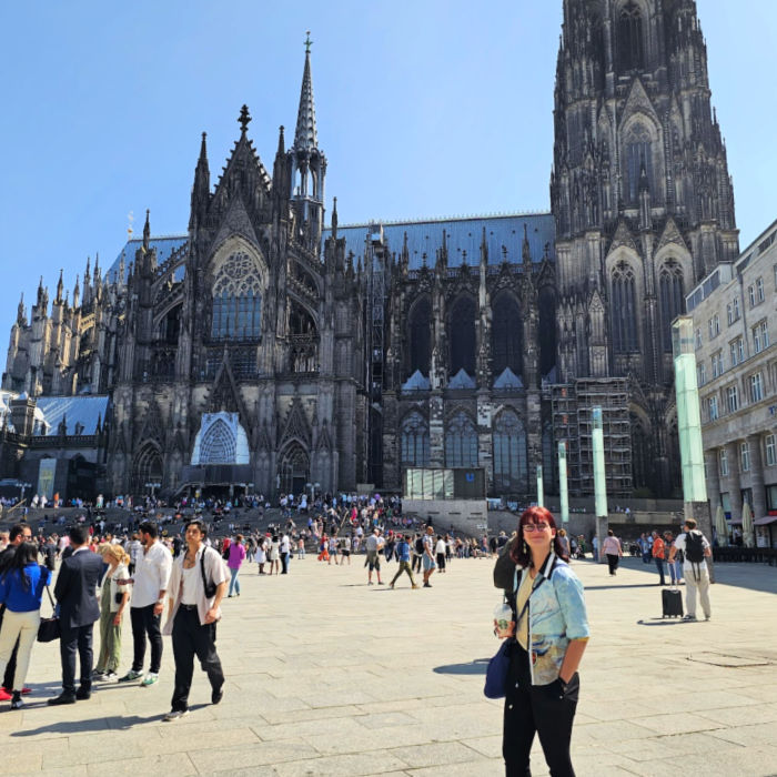 Lydia enjoying a refreshing very German Starbucks Frappuccino after our visit to the Cologne Cathedral.