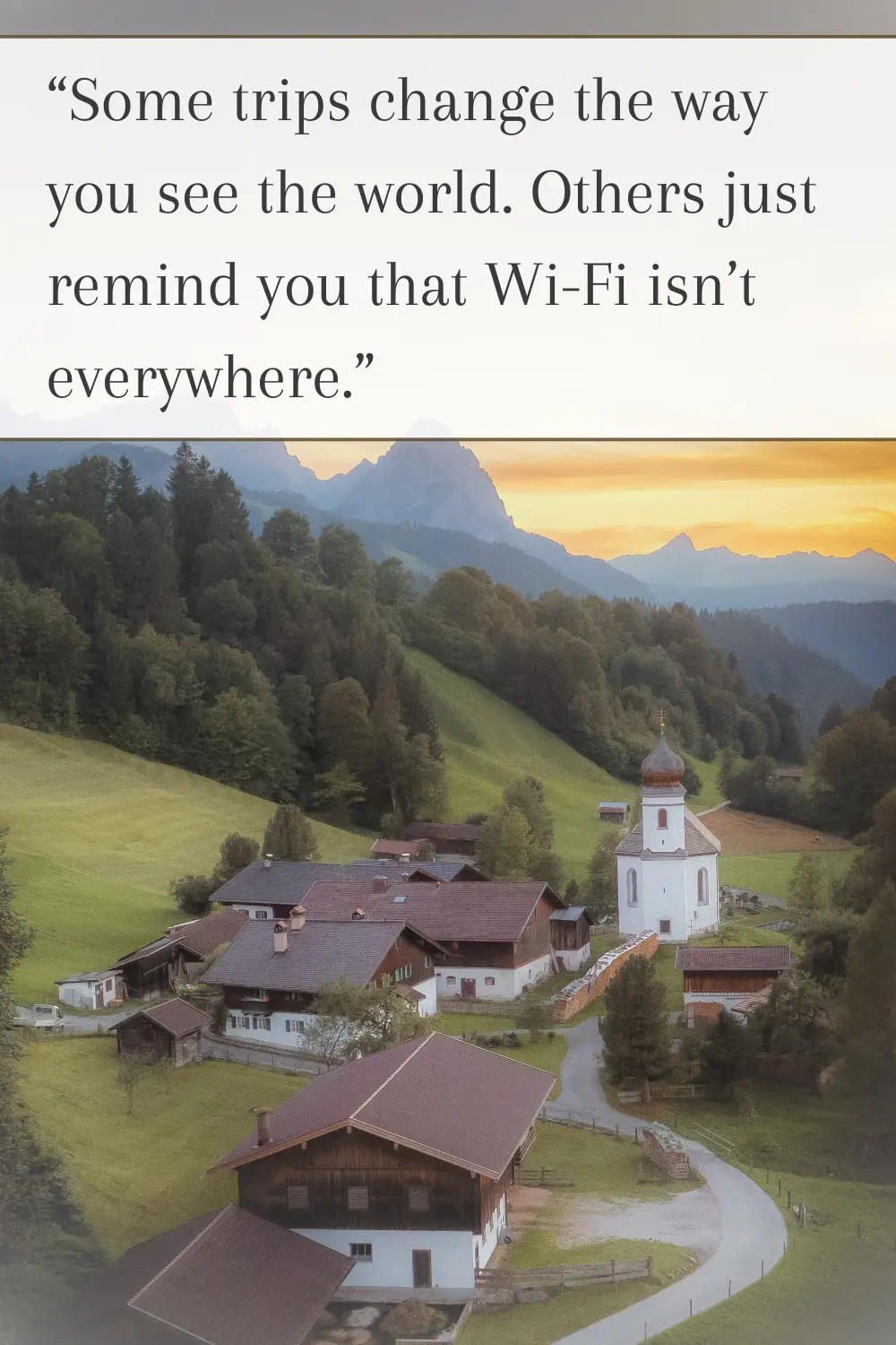 A picturesque countryside village at sunset.