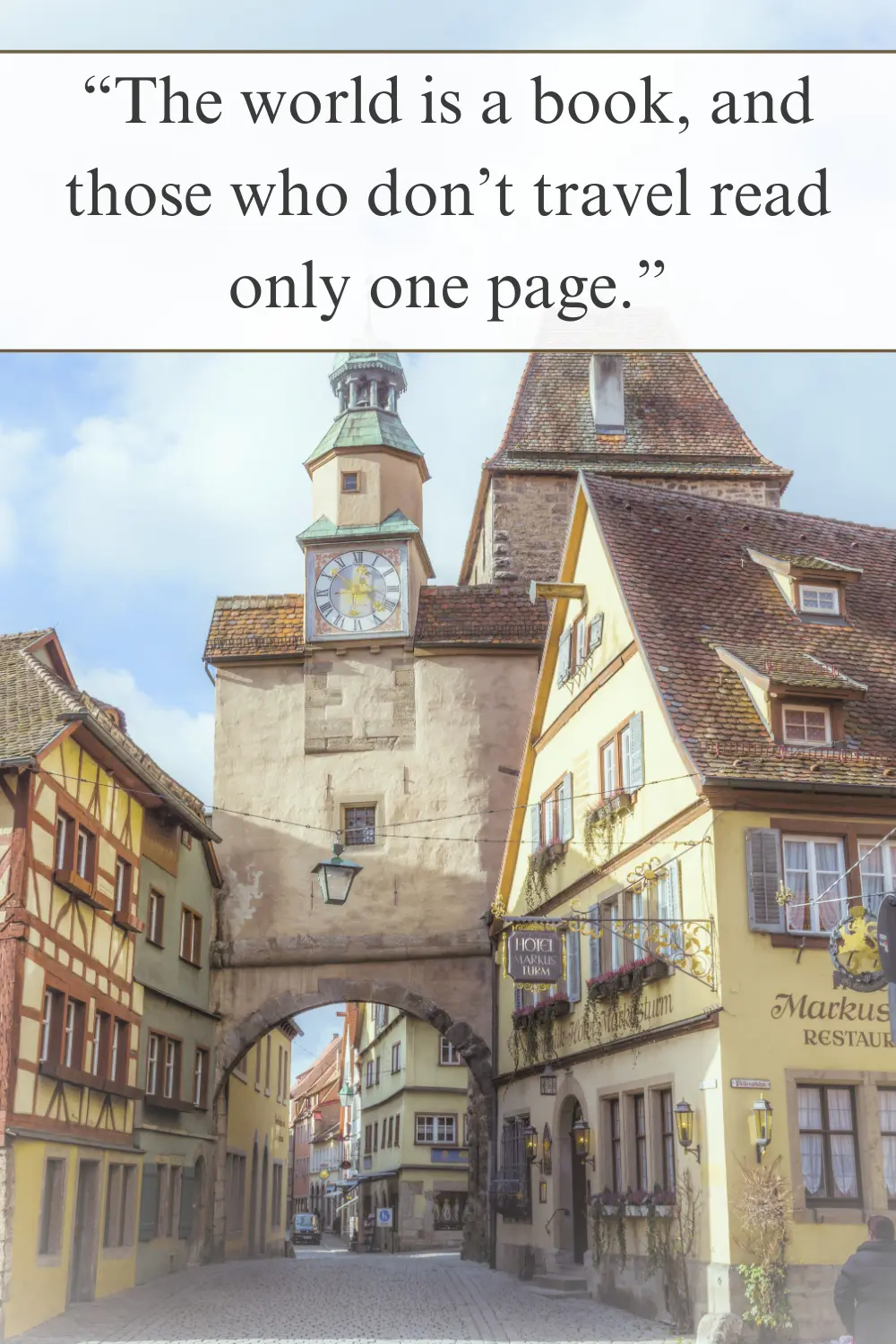 A charming European town square with a medieval clock tower and colorful buildings