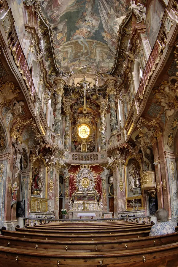 Highly decorated interior of the Asamkirche in Munich