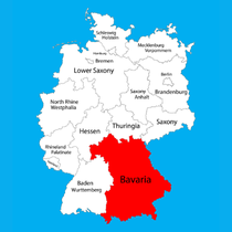 Map of Germany's federal states highlighting Bavaria in red.