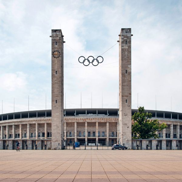 Olympic Stadium Stadium with columns and olympic rings