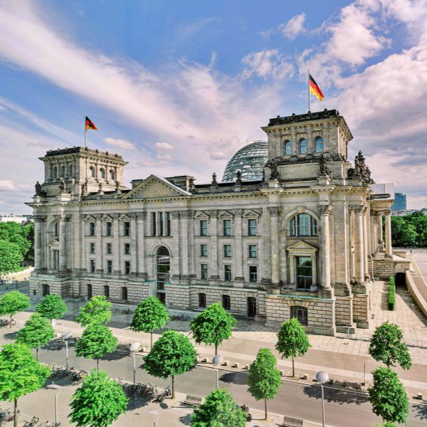 Reichstag Building Grey building with glass dome