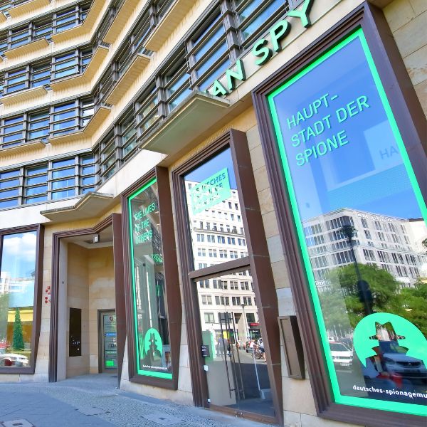 German Spy Museum Front of building with green lettering