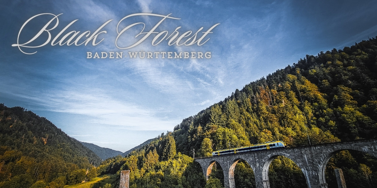 Black Forest aqueduct in Breitnau. A train on an aqueduct among the forested hills in the Black Forest, Germany