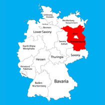 Map of Germany's federal states highlighting Brandenburg in red.