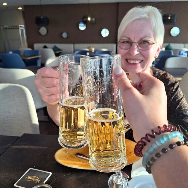 Oma and I sharing a "Cheers!/ Prost!" in our final day in Frankfurt am Main, Germany Oma and I sharing a "Cheers!" in our final day in Frankfurt am Main, Germany