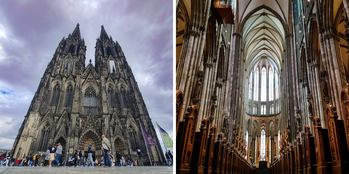 View of the Cologne Cathedral from outside and inside.