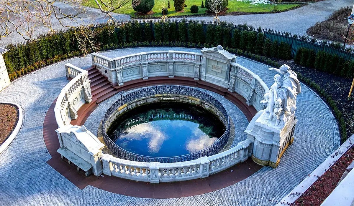 Donauquelle Ornate spring monument marking the Donauquelle, source of the Danube River in Donaueschingen, Germany