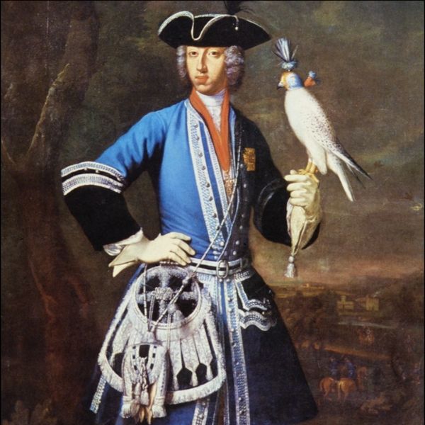 Painting of August Clemens with a falcon, in Falkenlust, Cologne