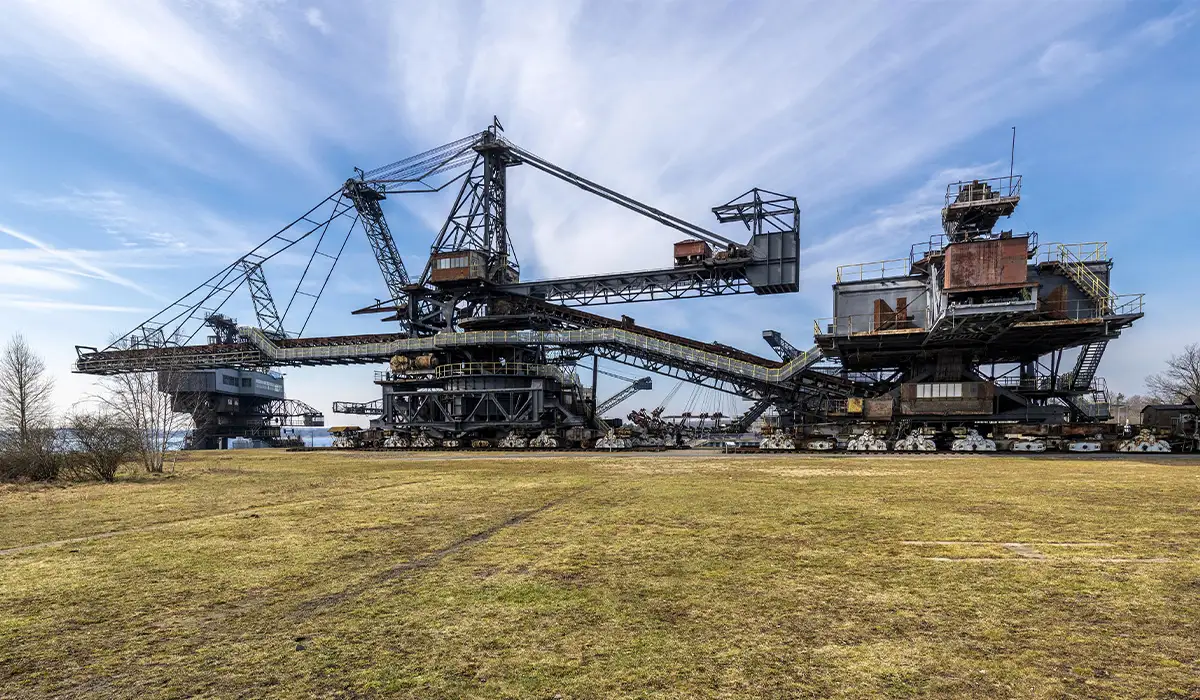 Ferropolis Row of giant mining excavators at Ferropolis open-air museum in Germany