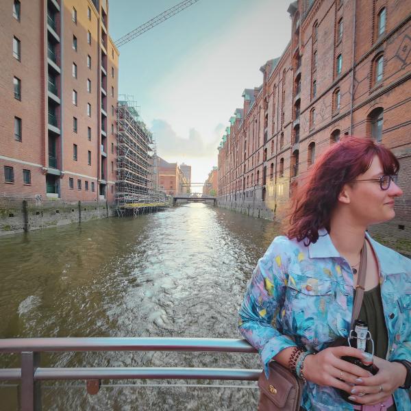 Lydia enjoying a cruise on the Hamburg Canal, Germany