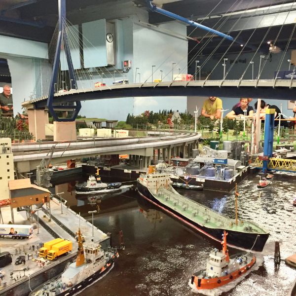 Miniature Wonderland with small scale harbour and bridge