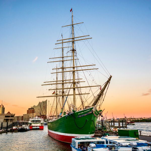 Three-masted tall ship in Hamburg harbour