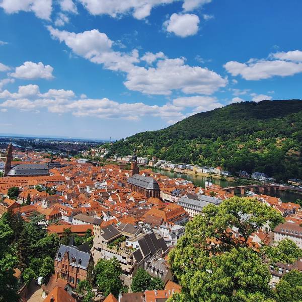 Looking down on Heidelberg, Germany, from the gates of Heidelberg Castle up above!