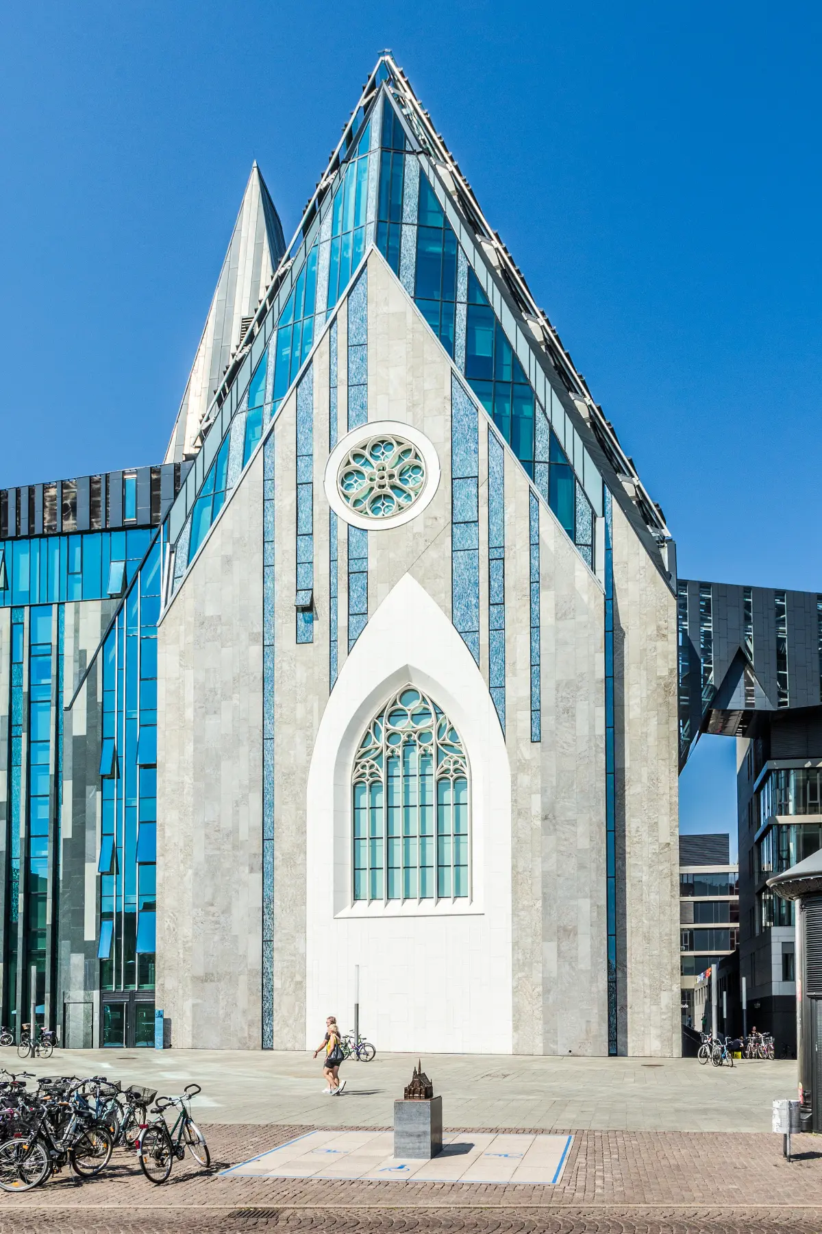 Elegant blue glass front of Leipzig Unversity