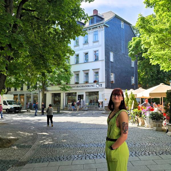 Lydia walking through the streets of Weimar