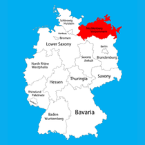 Map of Germany's federal states highlighting Mecklenburg-Vorpommern in red.