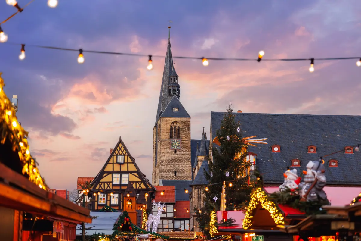 Quedlinburg Christmas Market with medieval charm and festive courtyards decorated for the season.