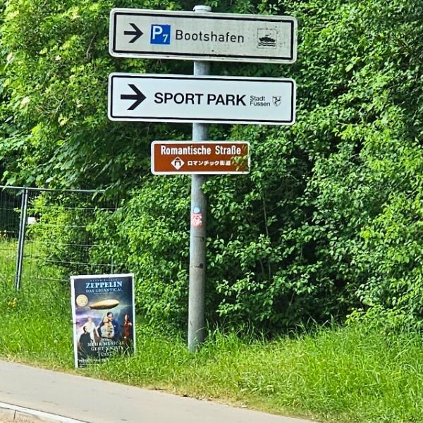 Oma snagged this perfect pic of the famous Romantische Straße sign on our drive through Schwangau! Good eye Oma. Romantic Road street sign in Germany