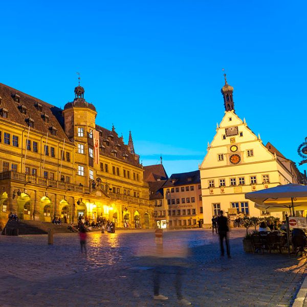 Rothenburg Market Square lit up in the evening