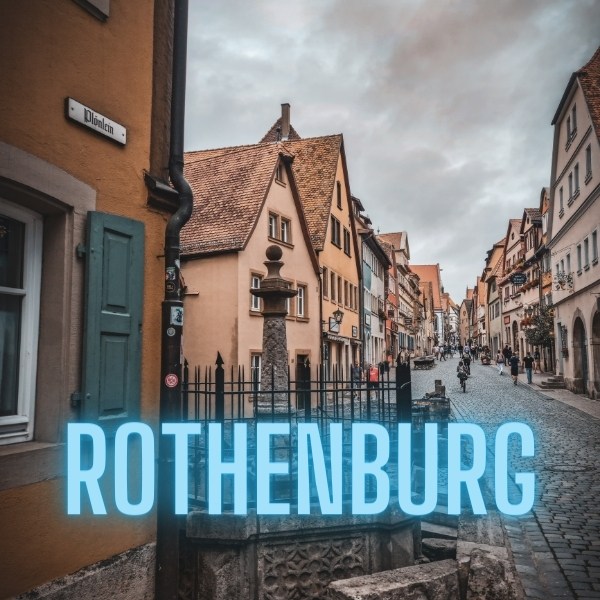 Rothenburg text and street with old buildings