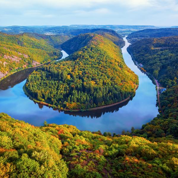 Saarland's famous Saar River bend from the viewpoint of Baumwipfelpfad, Germany. Saarland's famous Saar River bend from the viewpoint of Baumwipfelpfad, Germany.