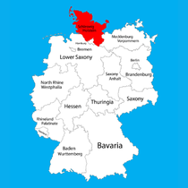 Map of Germany's federal states highlighting Schleswig-Holstein in red.