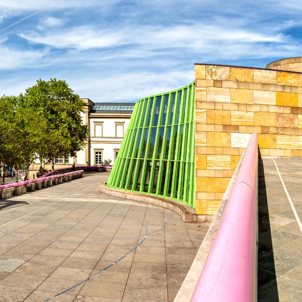 Modern Brown stone building with green facade of the State Gallery in Stuttgart, Germany