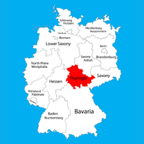 Map of Germany's federal states highlighting Thuringia in red.