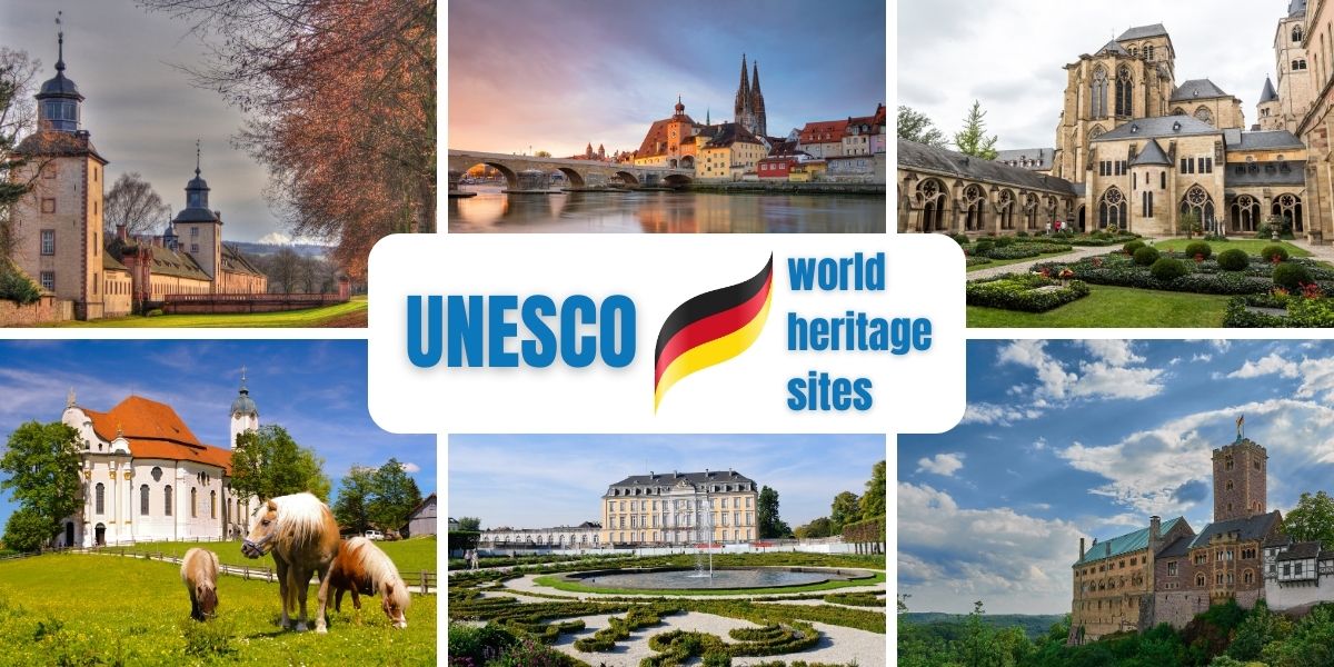 Photo collage with UNESCO landmarks in Germany Photo collage with UNESCO landmarks in Germany