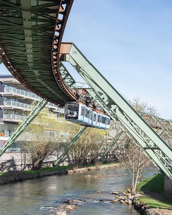 Wuppertal Schwebebahn Wuppertal Schwebebahn monorail gliding above the River Wupper