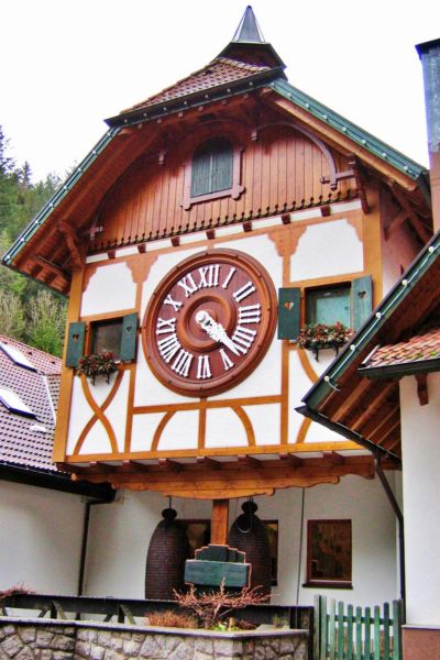 Old wooden building facade of the world's largest cuckoo clock in Triberg-Schonach, Germany