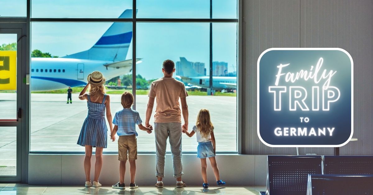 Family at airport looking at plane