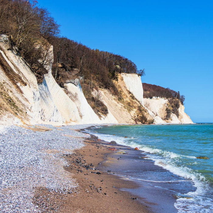 The chalk cliffs on the Baltic Sea coast on the island of Rügen, Germany.