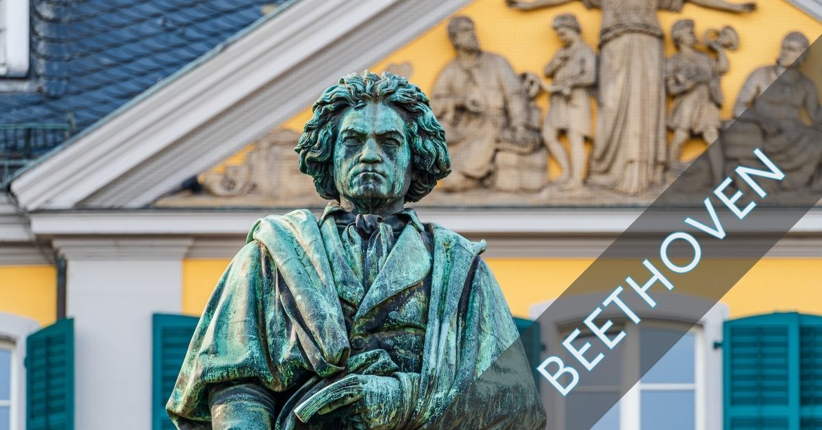 Beethoven's memorial statue in front of the Beethoven Haus in Bonn.