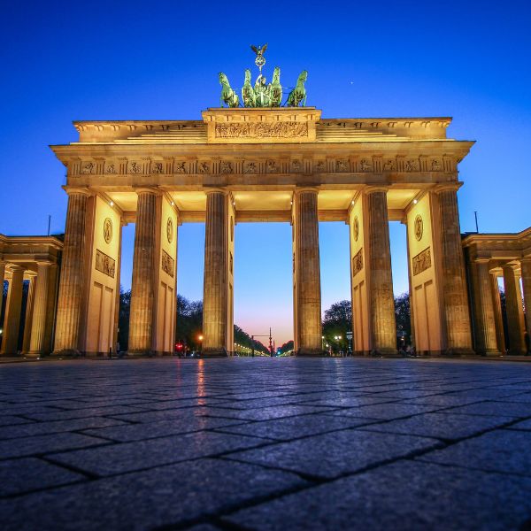 Golden Brandenburg Gate at dusk