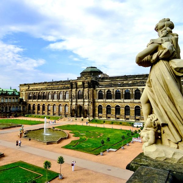 A statue overlooking the Zwinger Palace Courtyard, Dresden