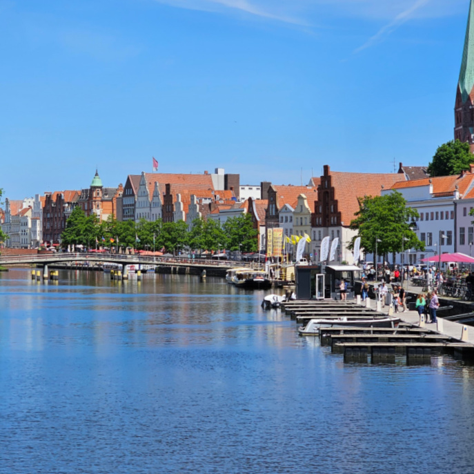 Lübeck along the Trave River. Perfect for summertime activities.